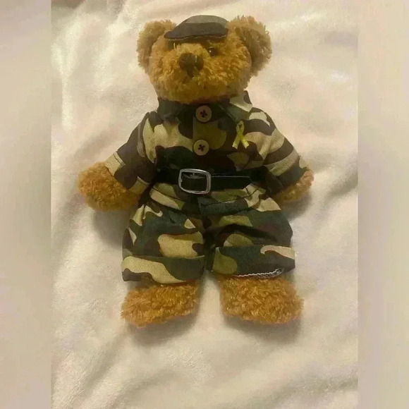 Plushland Camo Teddy Bear Yellow Ribbon (stands for hope) brown tan stuffed - Picture 1 of 3